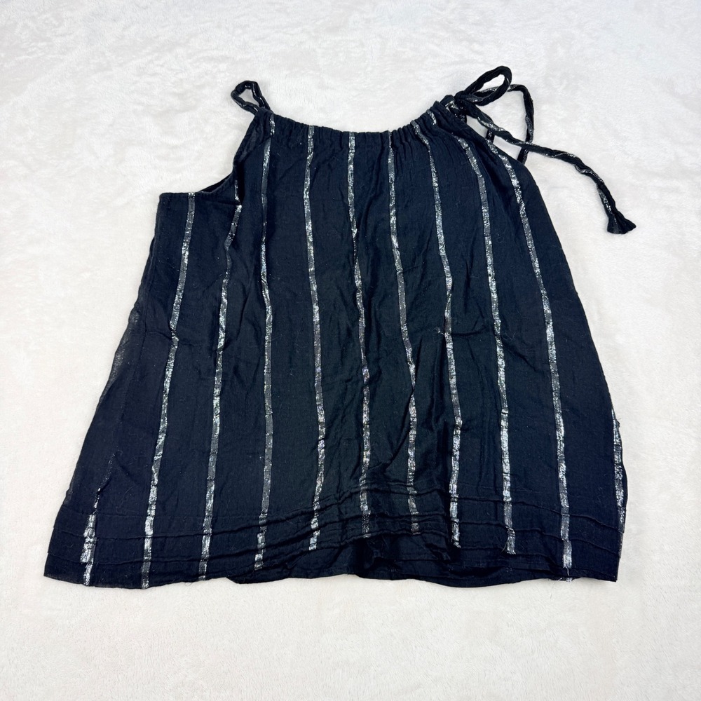Old Navy Metallic Stripe Tank Top Womens XXL Black Silver Tie Shoulder Gauze